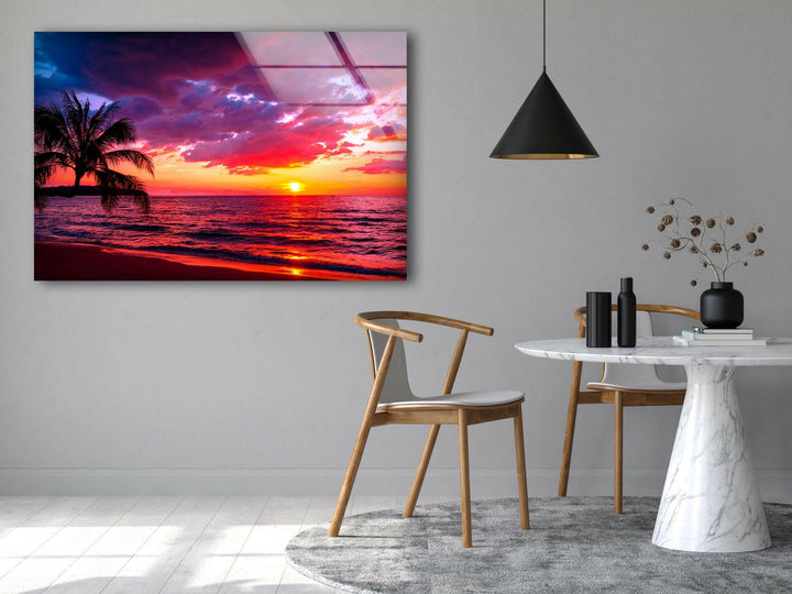 Sunset Red Landscape Glass Wall Art photo print on glass, prints on glass wall art