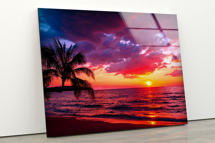 Sunset Red Landscape Glass Wall Art glass pictures for Wall, glass prints wall art