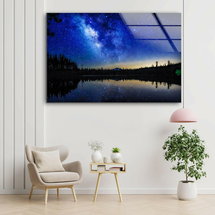 Milky Way in the Night Sky Glass Wall Art glass art painting, glass art for the Wall