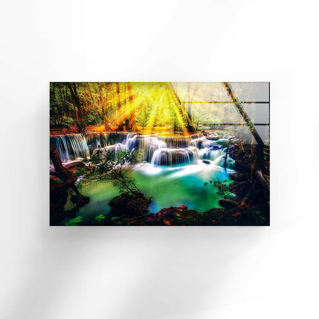 Waterfall Nature Glass Wall Art photo print on glass, prints on glass wall art