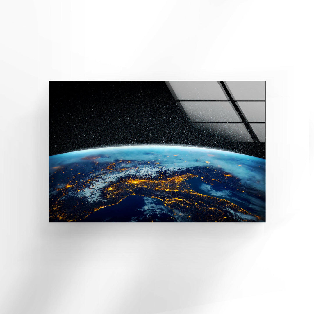 Earth At Night Glass Wall Art, glass art painting, glass art for the Wall