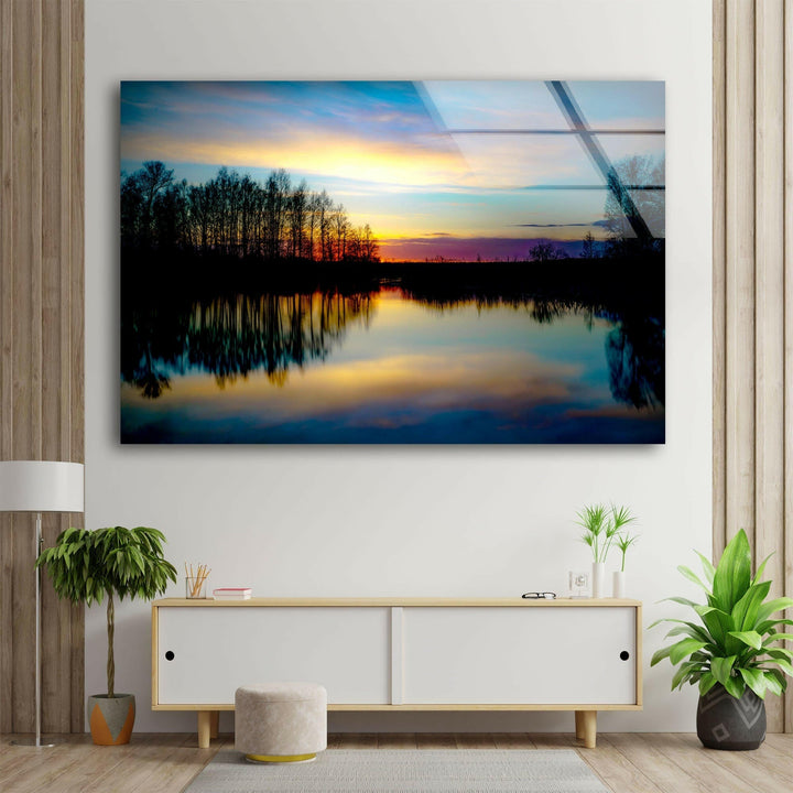 Sunset Near Lake Glass Wall Art glass wall decor, glass wall art decor