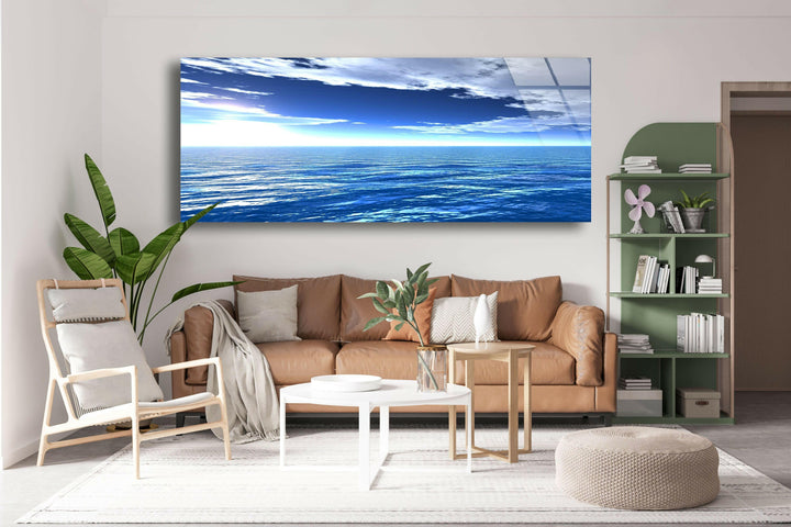 Ocean and Blue Sky Glass Wall Art, glass wall decor, glass wall art decor