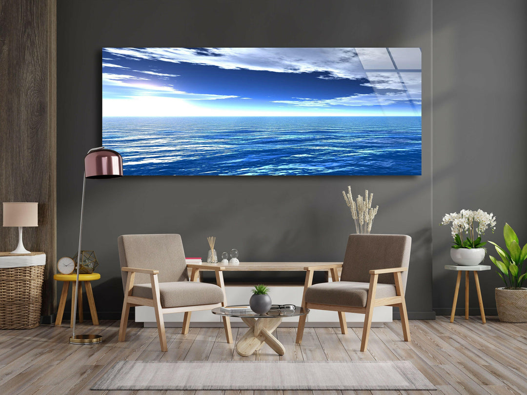 Ocean and Blue Sky Glass Wall Art, print on glass, glass printed photos