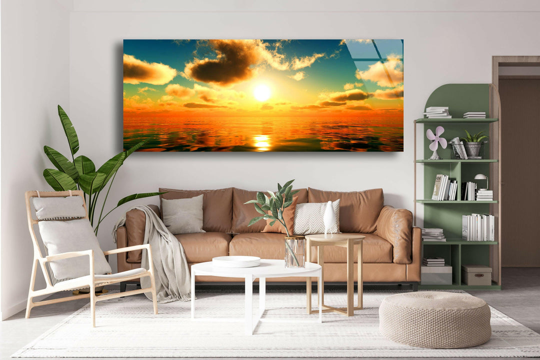 Sunrise At Sea Glass Wall Art, print picture on glass, Tempered Glass Wall Art