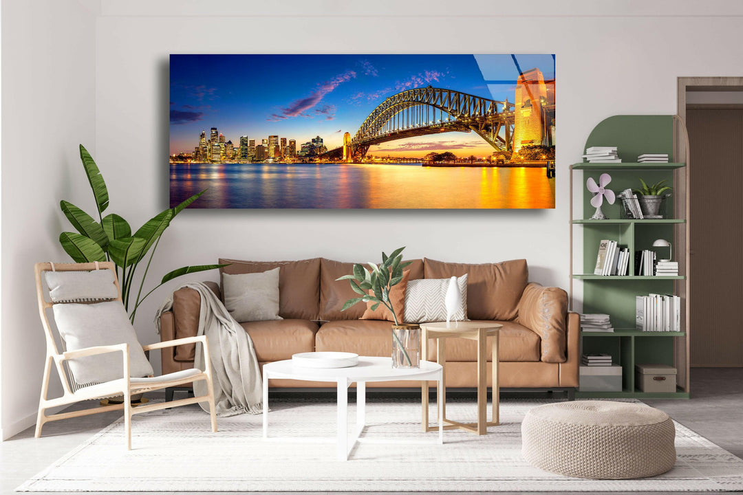 Harbour Bridge Night Cityscape Glass Wall Art, custom glass photo prints, large glass prints