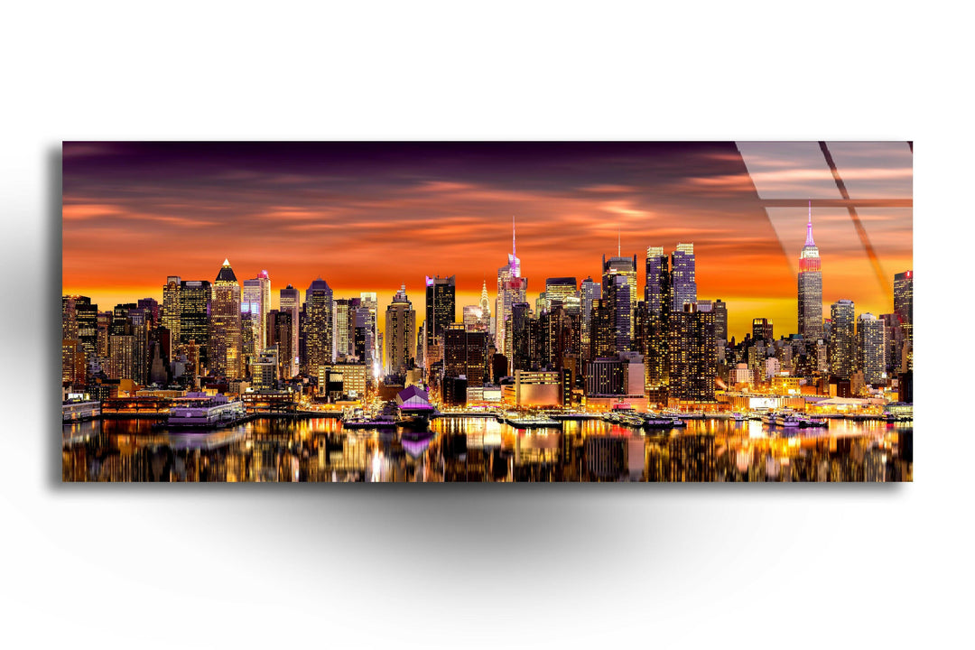 Midtown Manhattan Night Glass Wall Art, glass image printing, glass prints from photos