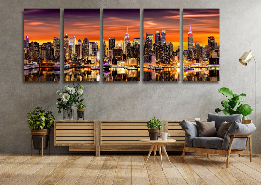 Midtown Manhattan Night Glass Wall Art, Glass Printing Wall Art, Print photos on glass