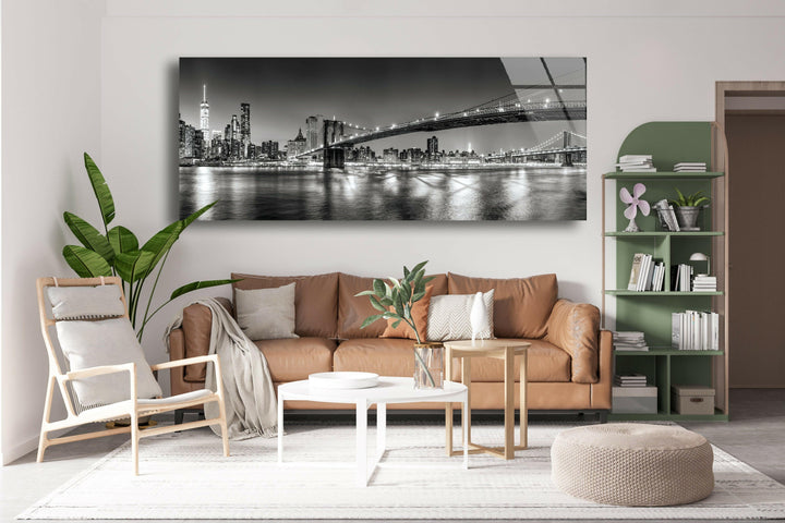 Brooklyn Bridge Black&White Glass Wall Art, custom glass photo prints, large glass prints