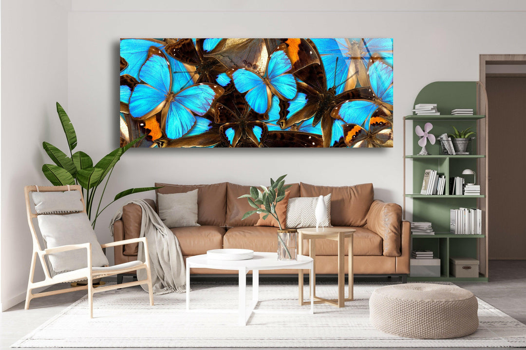 Blue Butterflies Glass Wall Art, Glass Printing Wall Art, Print photos on glass