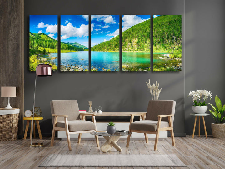 Mountain&Lake Nature Landscape Glass Wall Art, glass art painting, glass art for the Wall