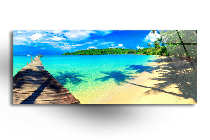 Tropical Beach and Dock Glass Wall Art, art glass wall art, glass wall art pictures