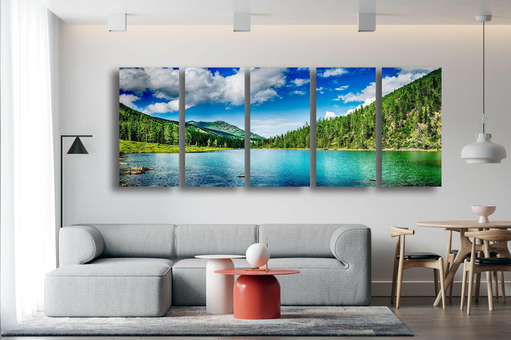 Mountain & Lake Landscape Glass Wall Art, glass art painting, glass art for the Wall