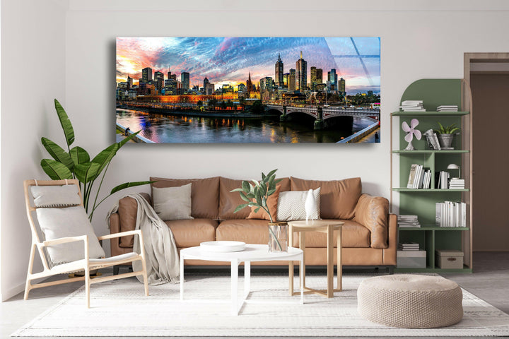 Downtown Melbourne Cityscape Glass Wall Art, art glass wall art, glass wall art pictures