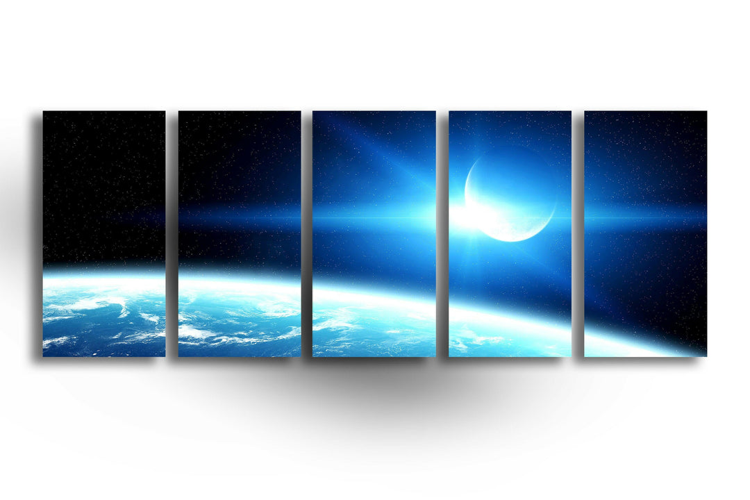 Blue Earth&Moon Sunrise Glass Wall Art, glass pictures for Wall, glass prints wall art