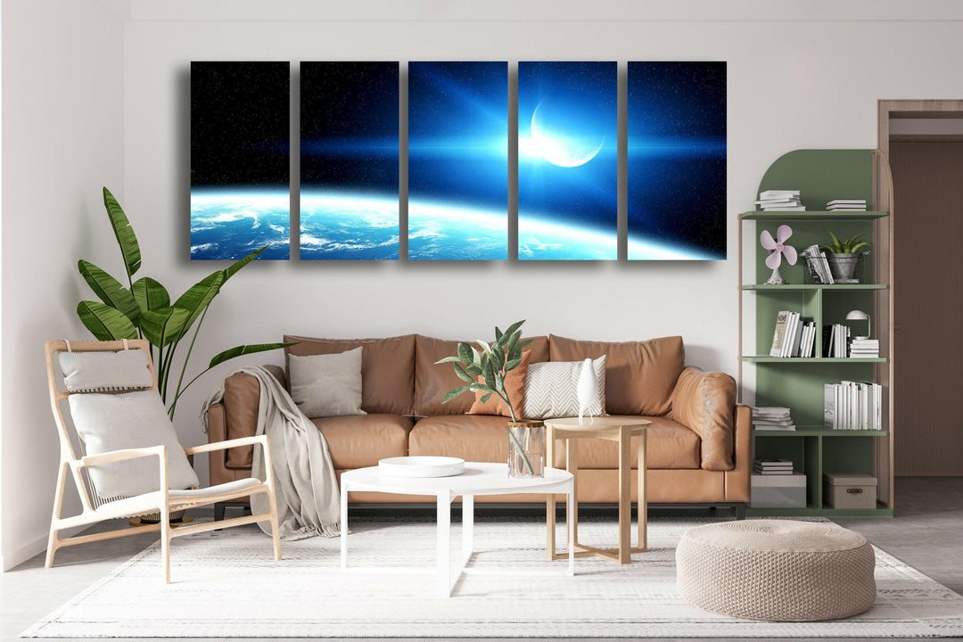 Blue Earth&Moon Sunrise Glass Wall Art, glass photo prints, glass picture prints