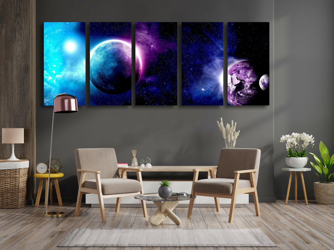 Purple Galaxy, Planets Glass Wall Art, custom glass photo prints, large glass prints