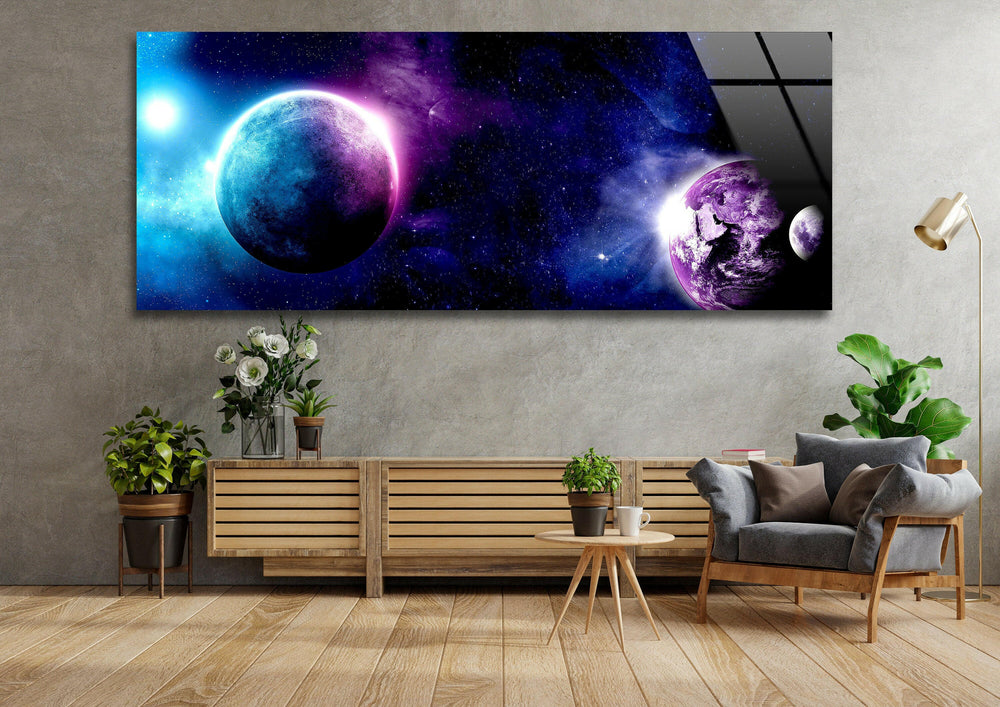 Purple Galaxy, Planets Glass Wall Art, glass pictures for Wall, glass prints wall art