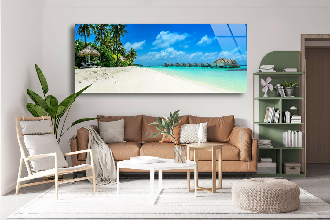 Tropical Beach Landscape Glass Wall Art, art glass wall art, glass wall art pictures