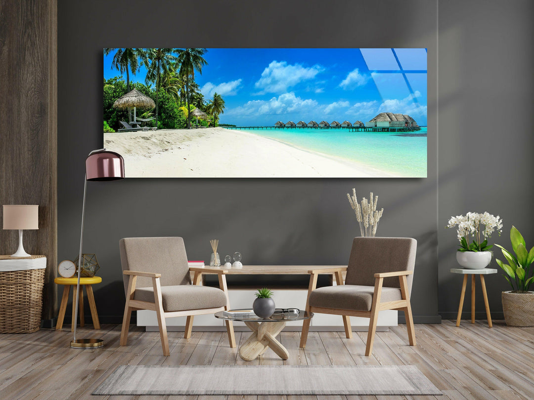 Tropical Beach Landscape Glass Wall Art, glass wall decor, glass wall art decor