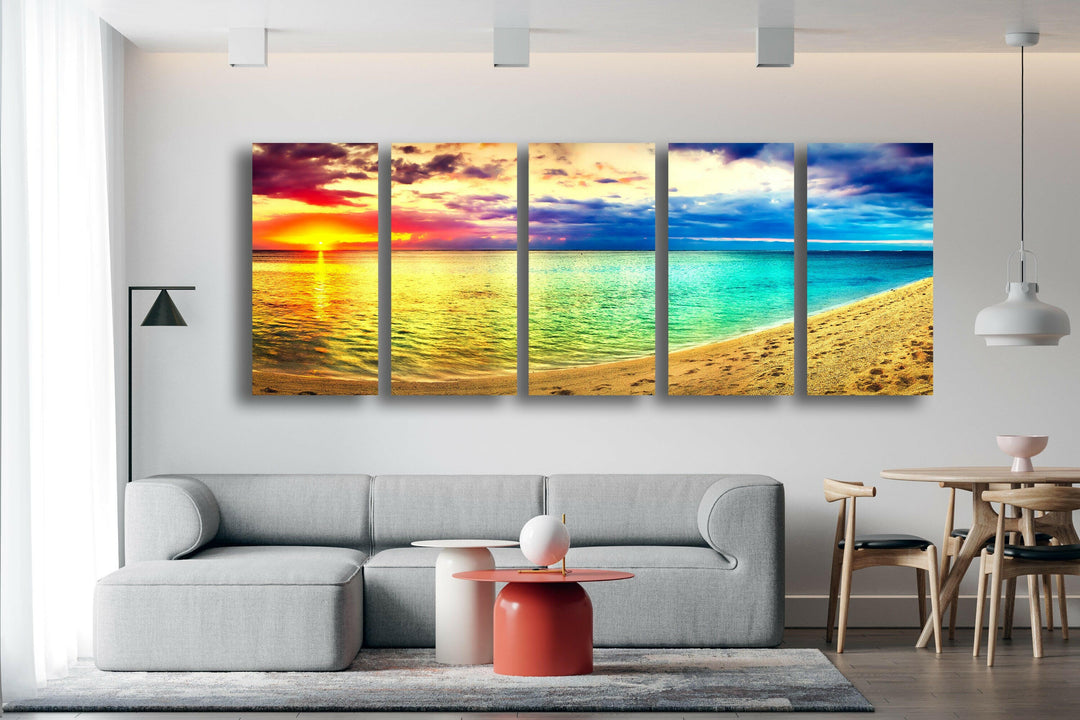 Colorful Sunset & Beach Landscape Glass Wall Art, glass pictures for Wall, glass prints wall art