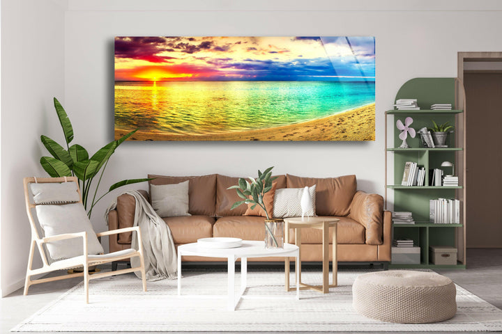 Colorful Sunset & Beach Landscape Glass Wall Art, glass image printing, glass prints from photos