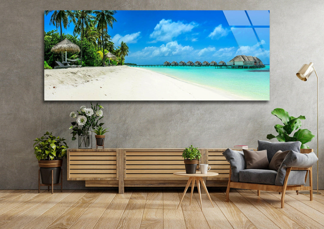 Tropical Beach Landscape Glass Wall Art, Glass Printing Wall Art, Print photos on glass