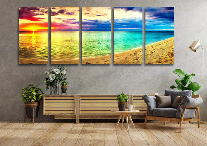 Colorful Sunset & Beach Landscape Glass Wall Art, glass photo prints, glass picture prints