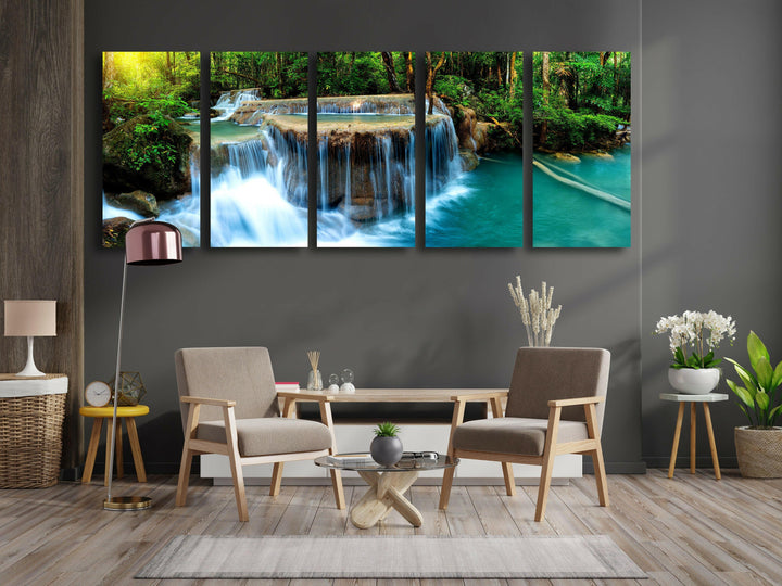 Erawan Cascade Waterfall Glass Wall Art, large glass photo prints, glass wall photos