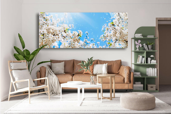 Spring White Blossom Tree Glass Wall Art, art glass wall art, glass wall art pictures