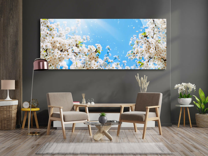 Spring White Blossom Tree Glass Wall Art, Glass Printing Wall Art, Print photos on glass