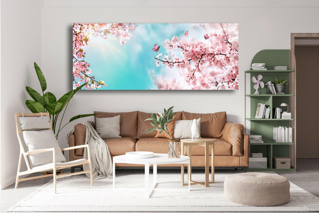 Spring Cherry Blossom Glass Wall Art, print on glass, glass printed photos