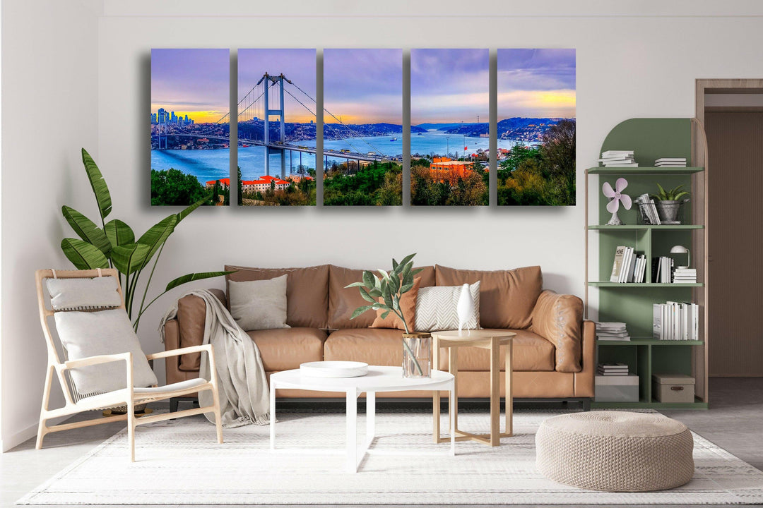 Istanbul Bridge Landscape Glass Wall Art, glass art painting, glass art for the Wall