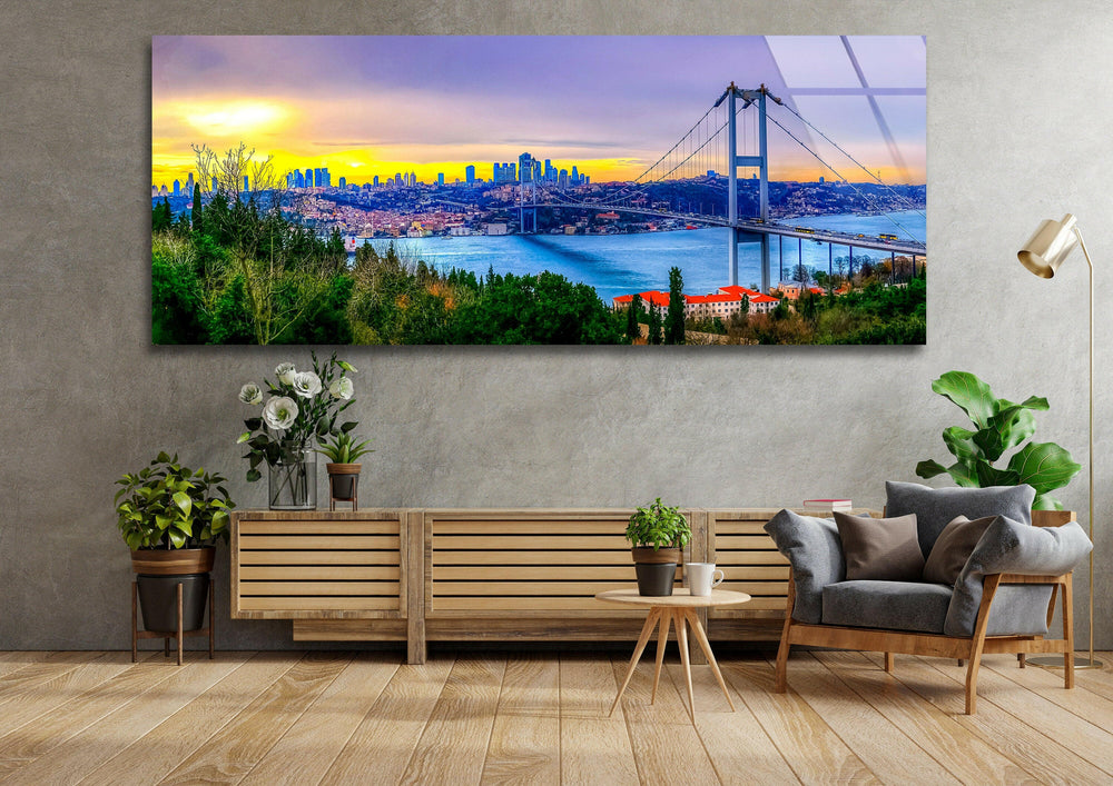 Istanbul Bridge Landscape Glass Wall Art, print on glass, glass printed photos