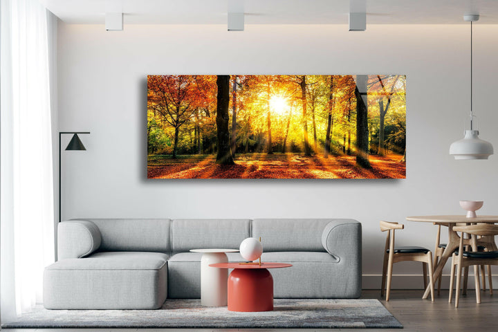 Autumn Forest Landscape Glass Wall Art, glass photo prints, glass picture prints