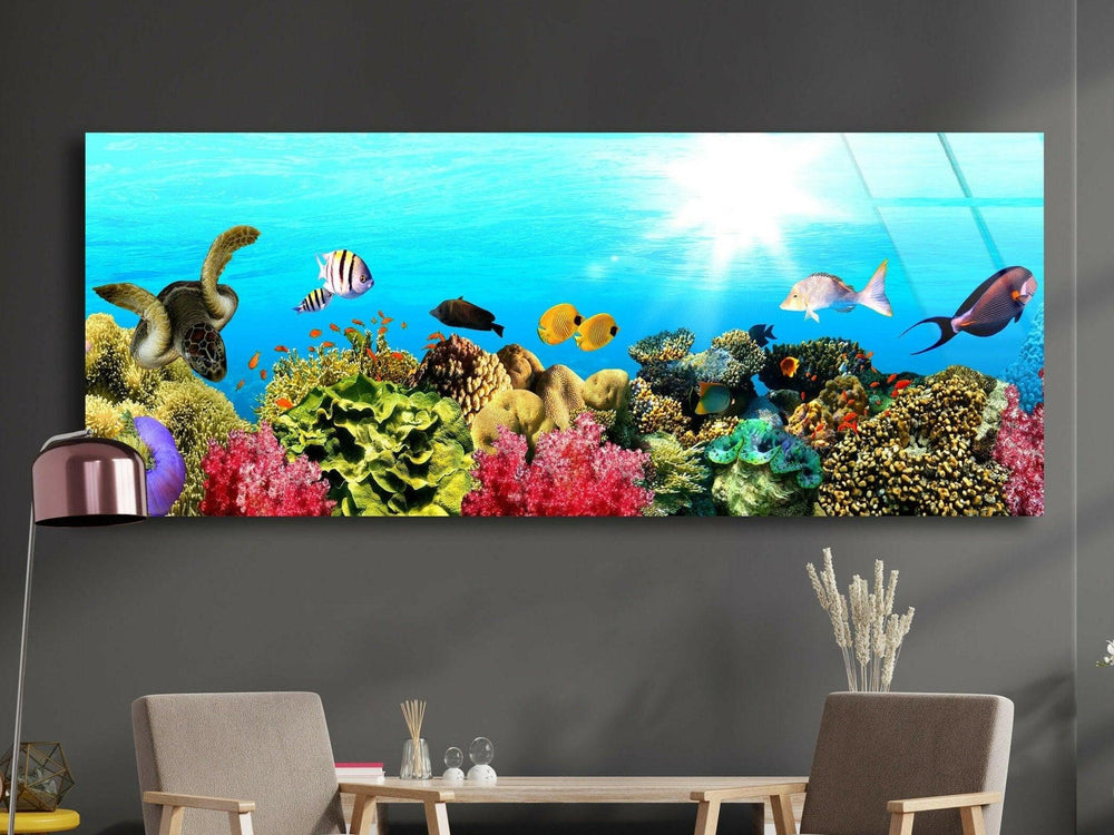 Marine Fishes Glass Wall Art, print picture on glass, Tempered Glass Wall Art