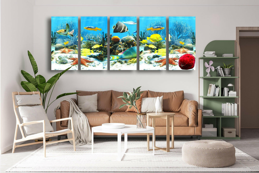 Colorful Tropical Fishes Glass Wall Art, print on glass, glass printed photos