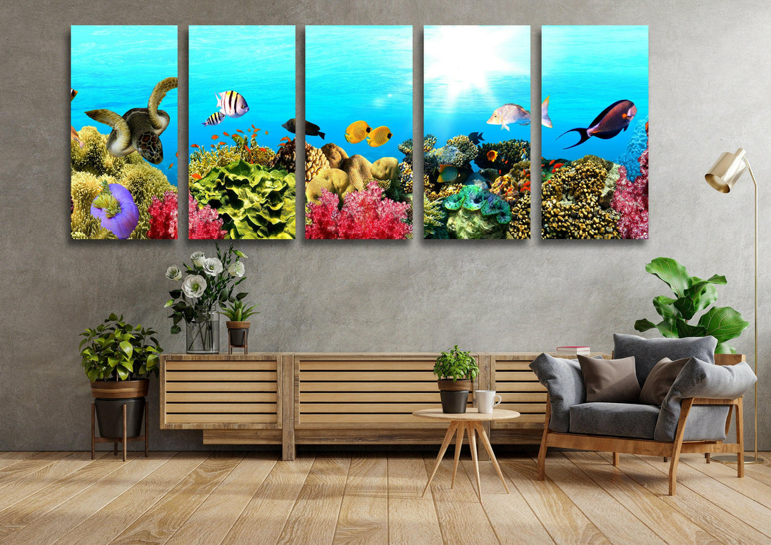 Marine Fishes Glass Wall Art, glass art painting, glass art for the Wall