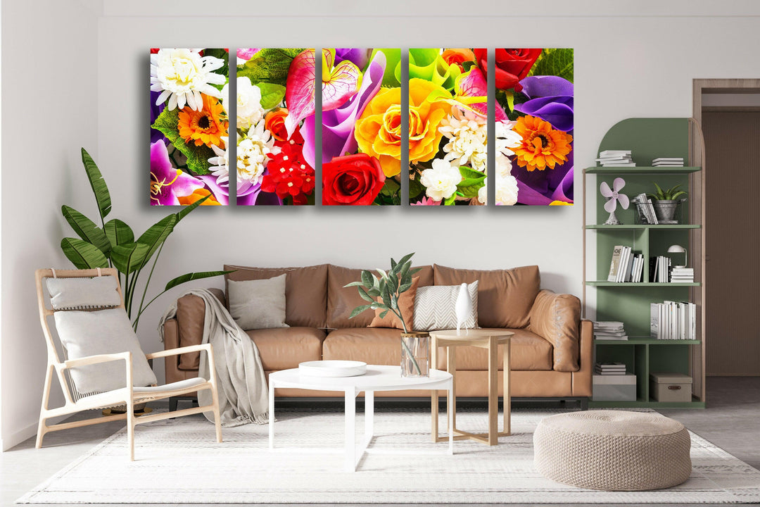 Colorful Flower Posy Glass Wall Art, glass wall decor, glass wall art decor