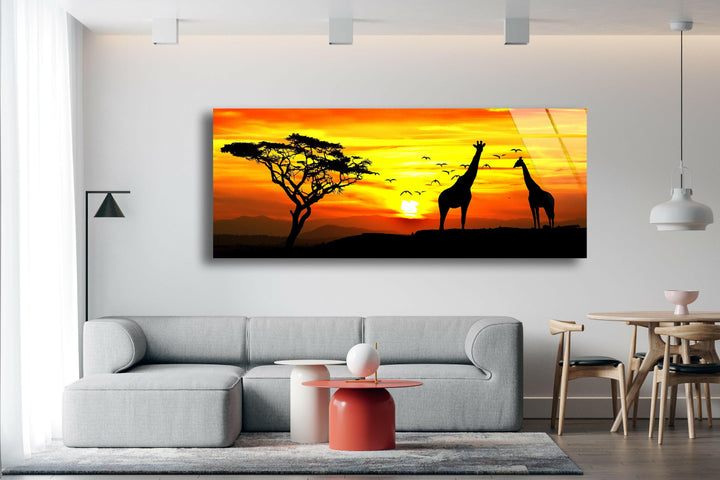 African Sunset Postcard Glass Wall Art, glass art painting, glass art for the Wall