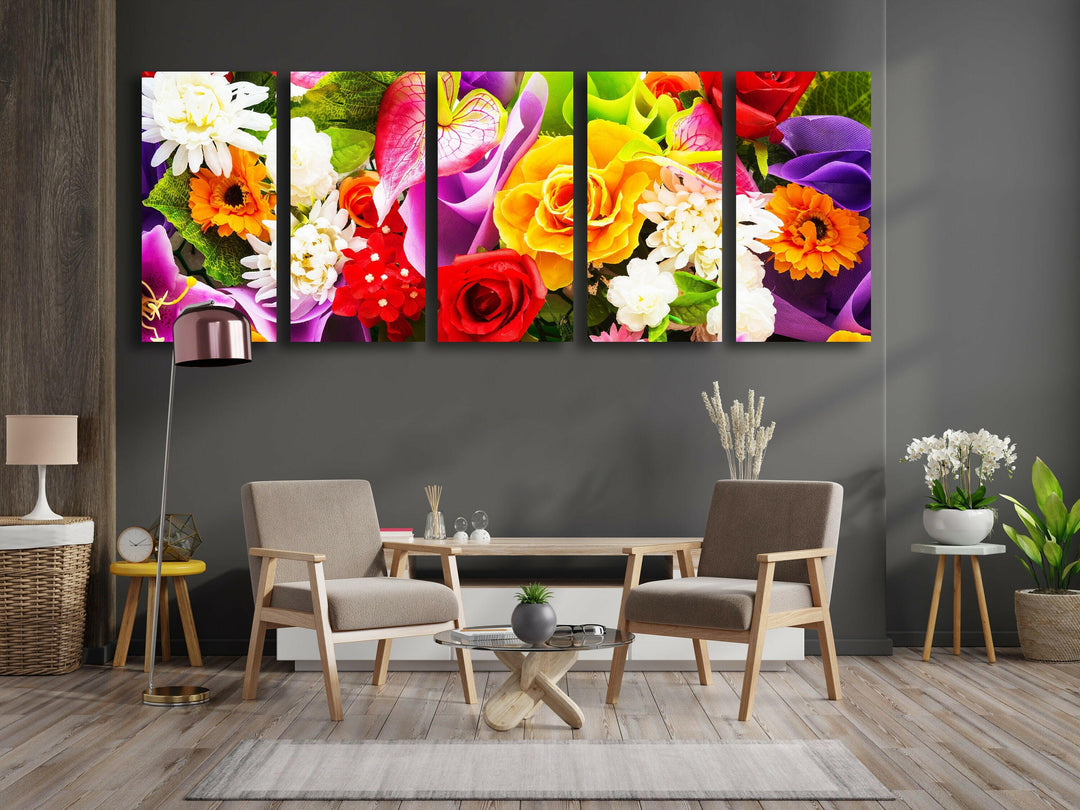 Colorful Flower Posy Glass Wall Art, print picture on glass, Tempered Glass Wall Art