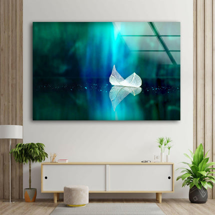 White Transparent Leaf Glass Wall Art