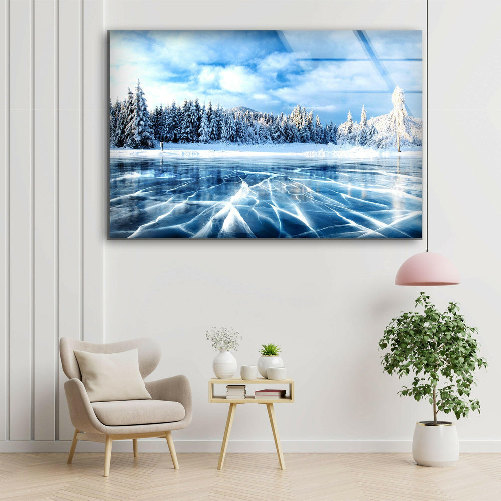 Winter Forest Snow Glass Wall Art print picture on glass, Tempered Glass Wall Art