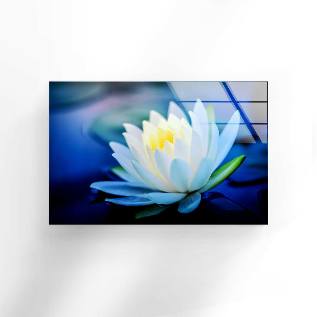 White Water Lotus Glass Wall Art, glass art painting, glass art for the Wall