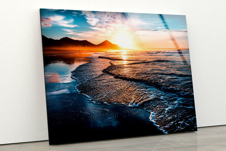 Beach at Sunset & Waves Glass Wall Art Glass Printing Wall Art, Print photos on glass