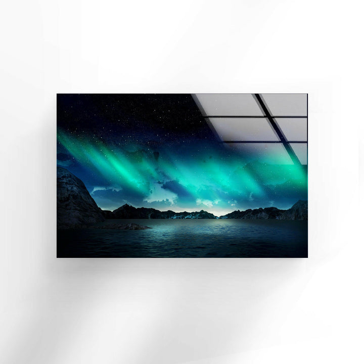 Ethereal Northern Lights Glass Wall Art print on glass, glass printed photos