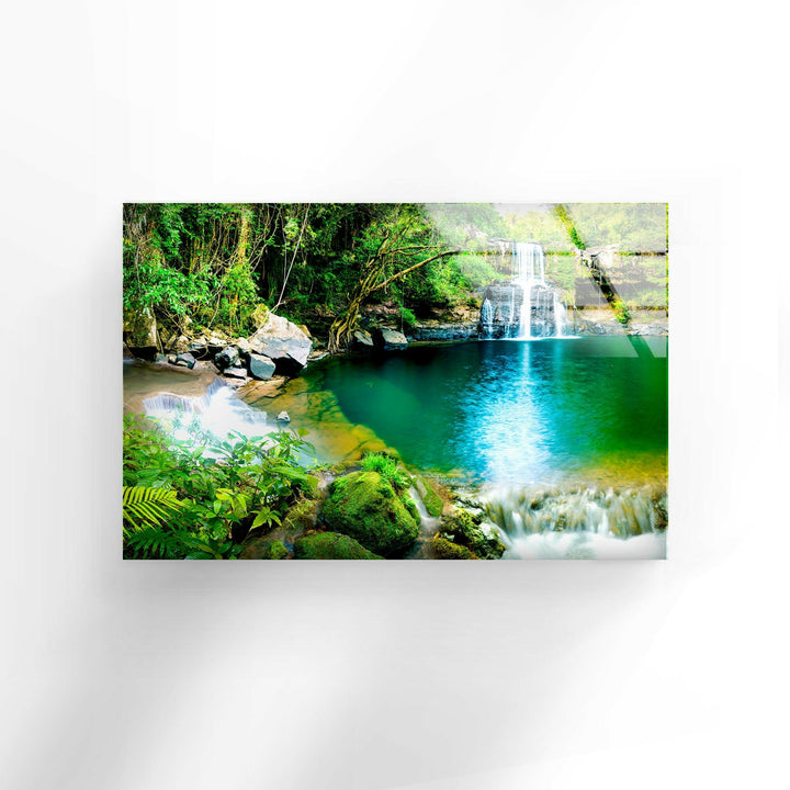 Waterfall Nature Landscape Glass Wall Art glass art painting, glass art for the Wall