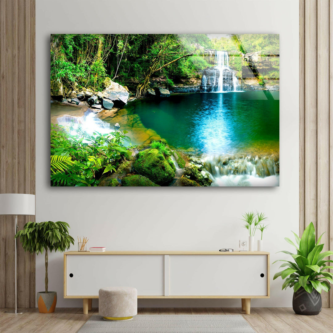 Waterfall Nature Landscape Glass Wall Art stained glass wall art, stained glass wall decor