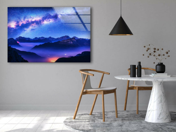 Milky Way Above Mountains Glass Wall Art large glass photo prints, glass wall photos