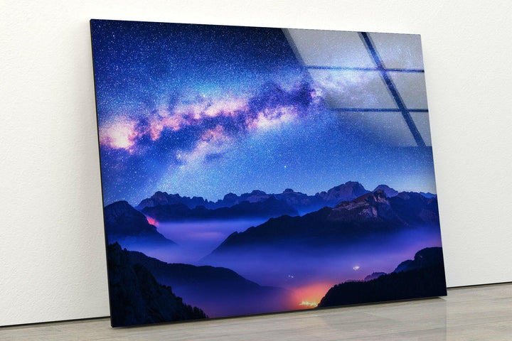 Milky Way Above Mountains Glass Wall Art custom glass pictures, glass art prints